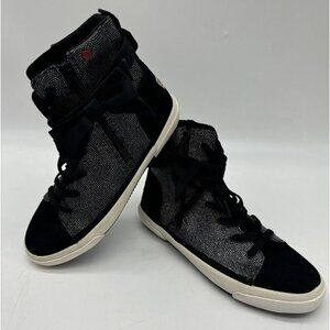 UGG Youth Hi Top Side Zip Ankle Boots Size 4 Black White Heart Geometric Bow